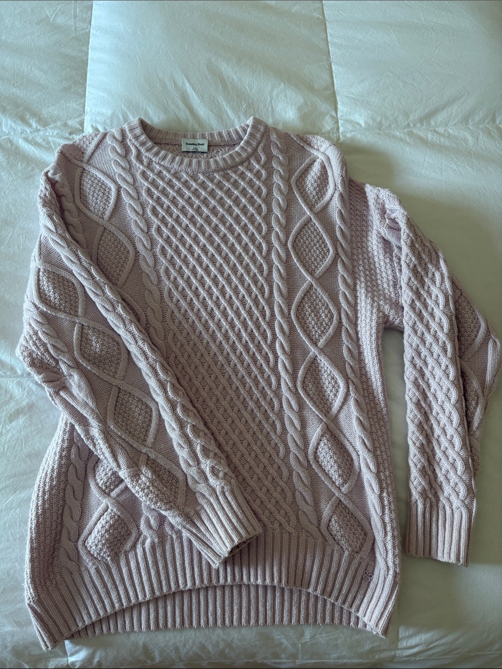 Sunday Best Cable Knit Crewneck Sweater - Light Pink